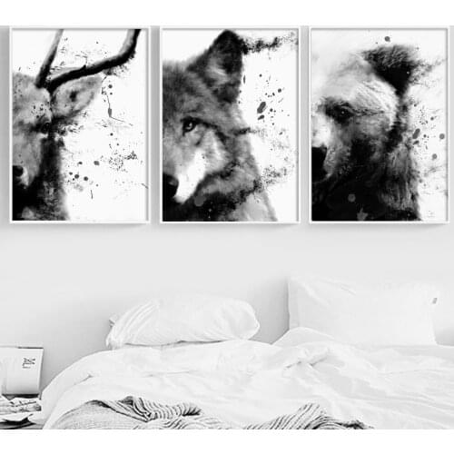 Bear Wolf Deer Elephant Nordic Posters And Prints Wall Art Canvas Painting Animal Art Print Wall Pictures For Living Room Decor
