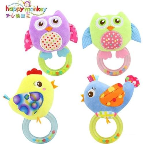 Happy Monkey 0-3 Y Baby Rattles Hand Bell Toy 5 Style Owl Bird Chicken Animals Plush Baby Rattle Gift Cradle Infant Toys