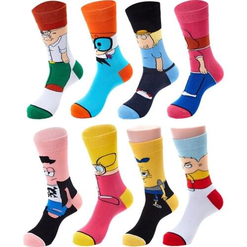 Happy Anime Print Socks Harajuku Style Fashion Funny Novelty Cartoon meia Socks Happy Colorful Cotton Socks Comfortable