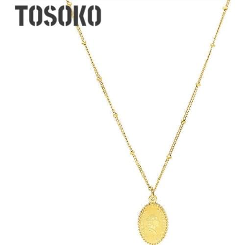 TOSOKO Stainless Steel Jewelry Portrait Oval Clavicle Chain Retro Necklace For Women BSP712