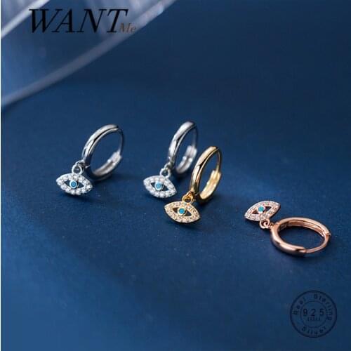 WANTME Genuine 925 Sterling Silver Punk Gothic Color Zircon Demon Eye Stud Earrings for Women Korean Party Jewelry Gift 2021