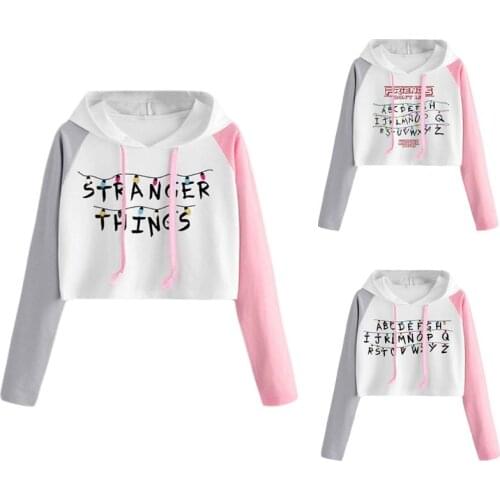 Ladies Long Sleeve Hoodies Sweatshirt Crop Top Stranger Things Series Printed Pullover Women Autumn Winter Jumper