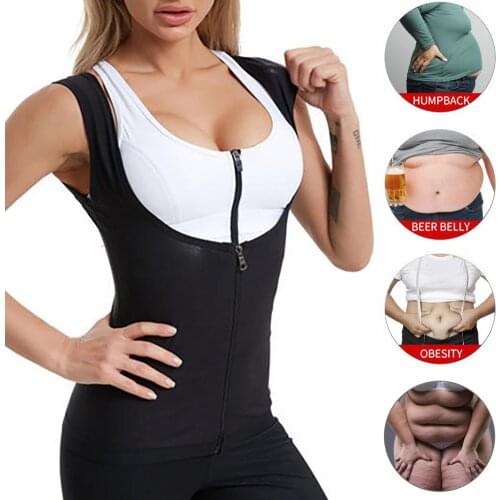 Women Corset Slimming Sauna Suit Sleeveless With Zipper Body Shaper Waist Trainer Workout Tops Sweat Shapewear Tank Tops
