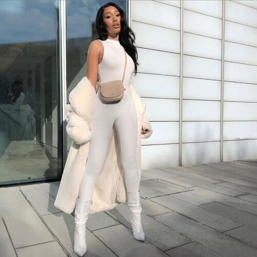 Streetwear White Black Knitted Sexy Bodycon Jumpsuit Women Overalls 2020 Sleeveless Solid Skinny Rompers Womens Jumpsuit Female