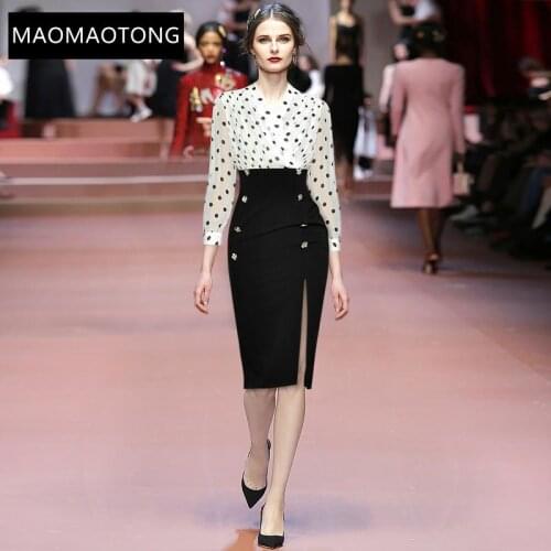 2021 Summer Runway Women New High street Elegant Dress Ladies V-neck Fashion Polka Dot Print Slim Midi Dress Vestidos