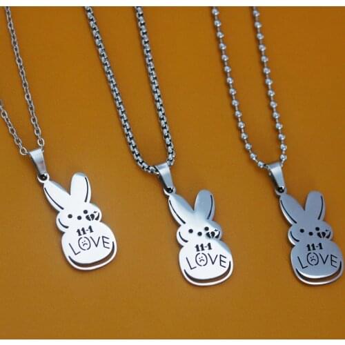 Lil Peep Love Cute Rabbit Pendant Necklace For Women Beads Link Chain Stainless Steel Charm Clavicle Jewelry Gift Bijoux Femme