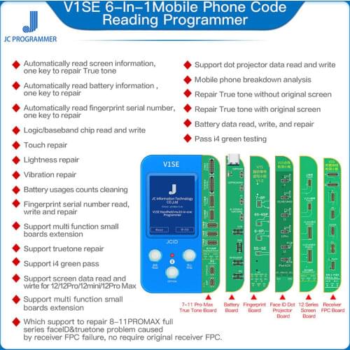 JC V1S LCD True Tone Programmer for Phone 7 7P 8 X XS 11 Pro MAX Battery Fingerprint SN Reader Dot Matrix for X-11ProMAX