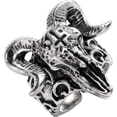 1pc Fashion Retro Distressed Alloy Ring Mens Personality Domineering Argali Skull Ring Banquet Accessories Wholesale