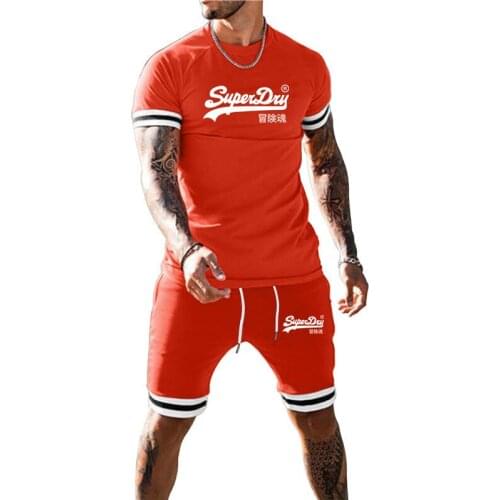 2 Sets Of Mens Sportswear Short-sleeved + Shorts Summer Gym Sports Suit Jogging Sportswear Workout Sportswear Male 2021 New