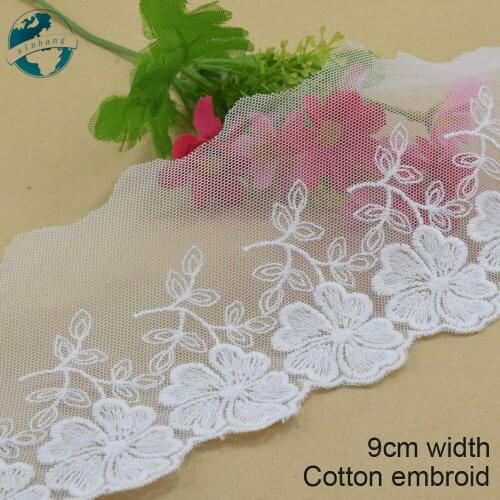 3yards 9cm width cotton embroid sewing ribbon guipure lace trim fabric warp knitting DIY Garment Accessories wedding lace#2896