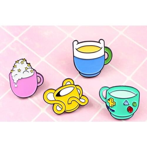 4 Collection Cartoon Finn and Jake Adventure Time Lovely Cup Enamel Clothes Hat Animated Pins Kids' Badge personality Jewelry G