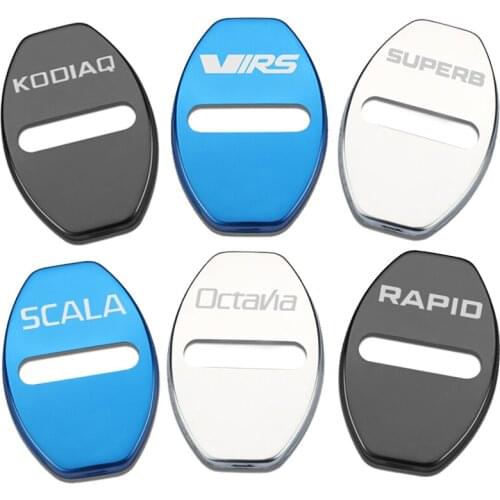4pcs Car Door Lock Buckle cover car sticker car accessories For Octavia FABIA KAMIQ KAROQ KODIAQ RAPID SCALA SUPERB