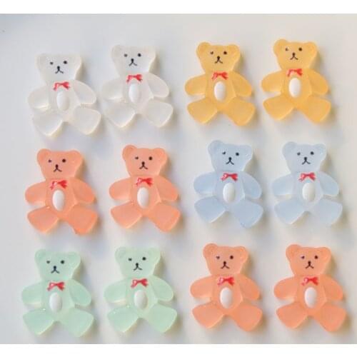 50pcs/lot color bow Matte Jelly color cartoon bears shape flatback resin beads without holes diy jewelry earring accessory