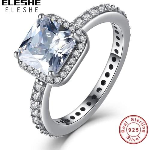 Authentic 100% 925 Sterling Silver Finger Ring Wedding Square CZ Crystal Rings For Women European Original Brand Jewelry