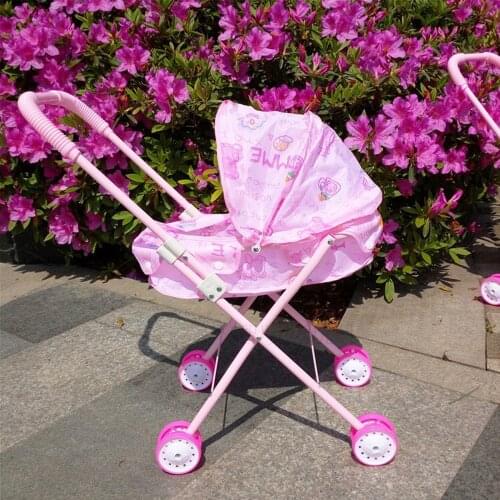 Besegad Cute Foldable Baby Doll Pram Pushchair Simulation Stroller Toy for Childrens Kids Girl Pretend Role Play Toy Accessories