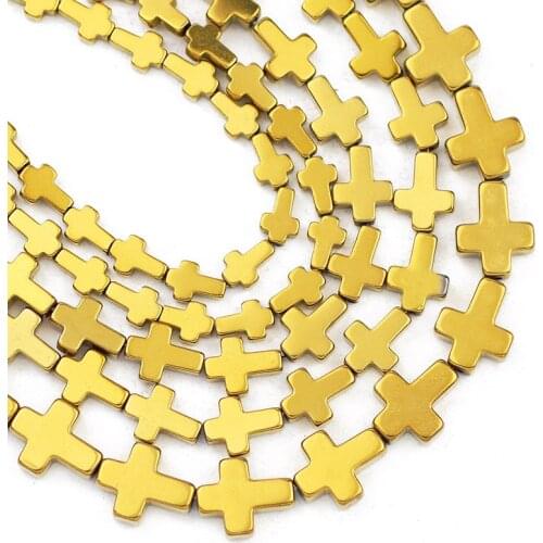 Natural Stone Cross Jesus Shape Gold Hematite Beads 4x6/6x8/8x10MM Spacer Loose Beads For Jewelry Making Diy Bracelets Necklace