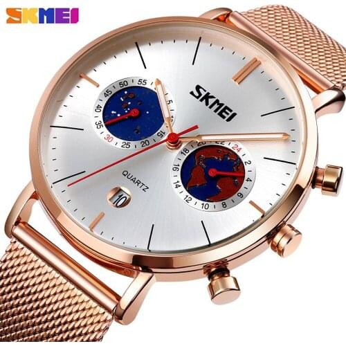 SKMEI 9231 Men Quartz Watches Luxury Stainless Steel Bracelet Male Wristwatch Stopwatch Date Clock Relogio Masculino