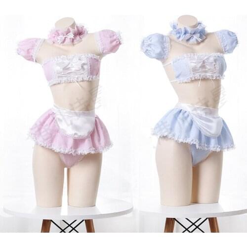 COYOUNG Store Kawaii Girls Candy Sweetheart Cosplay Maid Strapless Lace Plaid Underwear Set Anime Sexy Skirt Lingerie Set