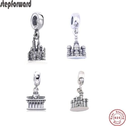 Good Quality DIY Popular Retro Castle Series 925 Real Silver Castle Hanging Charm Fit Bracelet Charms for Women