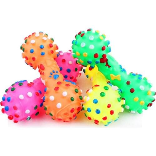 Dog Toys Colorful Dotted Dumbbell Shaped Dog Toys Squeeze Squeaky Faux Bone Pet Chew Toys For Dogs Cat Play Ball pet Products