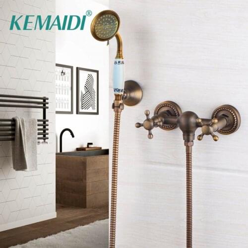 KEMAIDI Luxury Wholesale And Retail Promotion Antique Brass Rain Square Style Bathroom Shower Faucet Set Wall Mounted Mixer