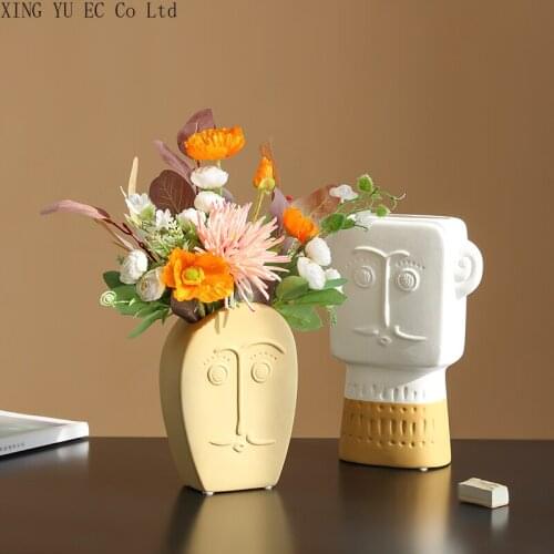 Nordic Modern Face Ceramic Vase Ornaments Living Room Dining Table Dried Flower Floral Arrangement Decoration Furnishings