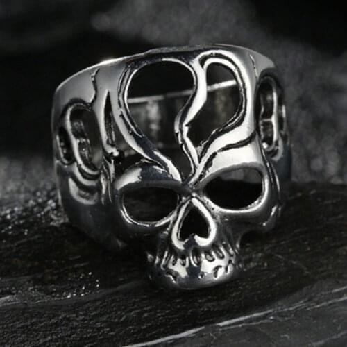 New Vintage Evil Hollow Skull Ring Silvery Color Mens Biker Rock Roll Gothic Punk Jewelry Rings For Men Women