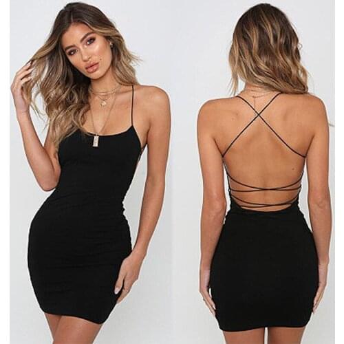 Summer Solid Color Backless Medium-Length Dress Strap Women Dress Plus Size Dress Dresses for Women Party