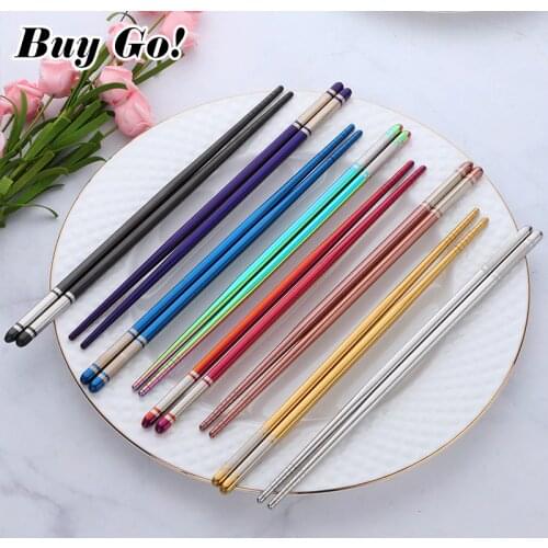 1Pair Stainless Steel Tableware Colorful Length 22.5cm Reusable Chopsticks Dishware Mirror Gold Antiskid Household Metal Chinese