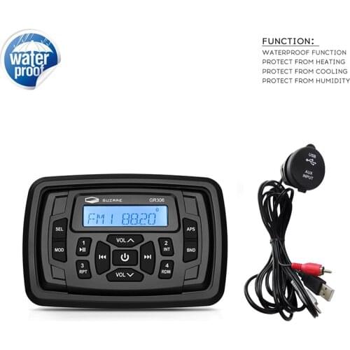 Marine Waterproof Radio Boat Stereo Audio Bluetooth Media Receiver FM Car MP3 Player+USB Boat Audio Cable For RV ATV UTV Yacht