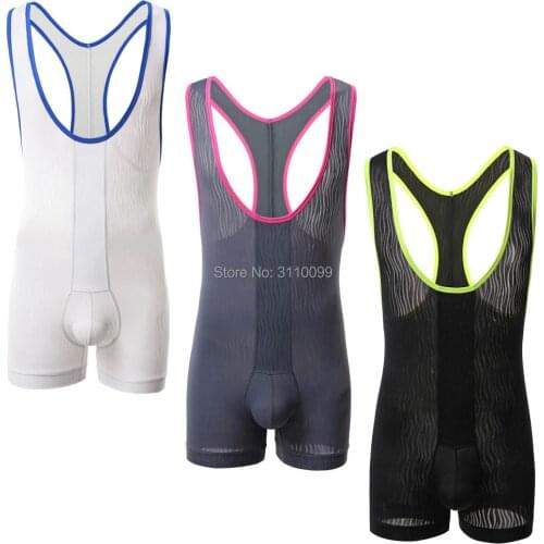 Ripple series Mens Translucence Wrestling dress Smooth Stretchy Gallus Underwear