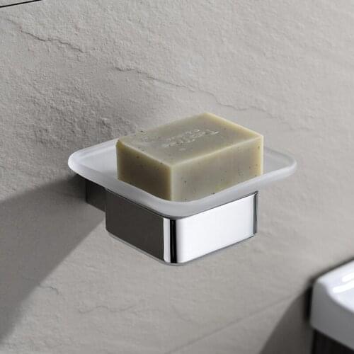 Soap Dish Wall Mounted Chrome Square Holder with Glass Soap Dish Bathroom Accessories Soap Dishes Case