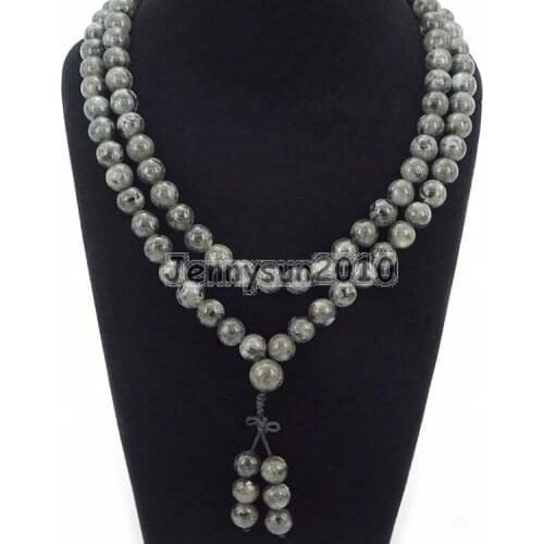 Natural Larvikite Labradorite 10mm Gems Stone Buddhist 108 Bead Prayer Mala Long Multi-Purpose Bracelet Necklace 5Strands/Pack