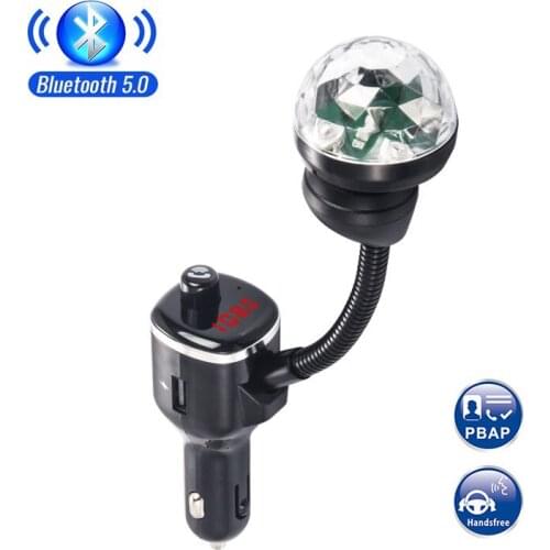 New Car Bluetooth 5.0 FM Transmitter Wireless Handsfree Audio Receiver Auto MP3 Player Atmosphere light Dual USB Fast Charger
