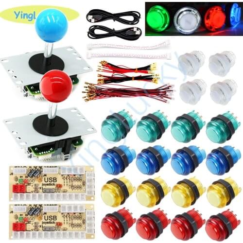 Zero Delay DIY Kit for 2 player USB Encoder to PC Arcade Cabinet kit LED Push Button With Micro Switch Copy SANWA 5Pin Joystick