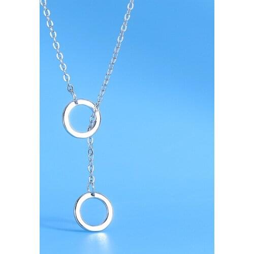 925 Sterling Silver Double Circle Geometric Pendant Necklace Fashion Clavicle Chains Statement Necklace Women Jewelry S-N307
