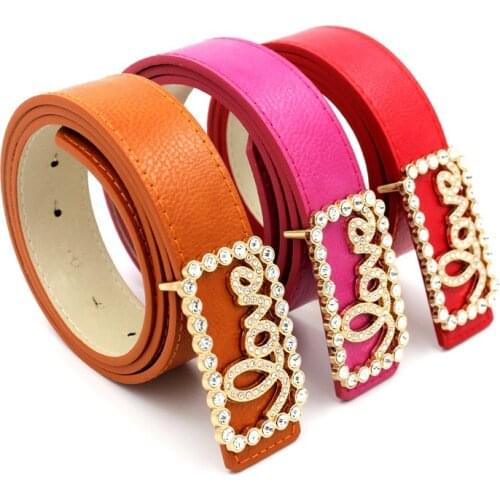 Love Rhinestone casual Korean letters ladies plate buckle belt women candy color simple wild wide belt colorful