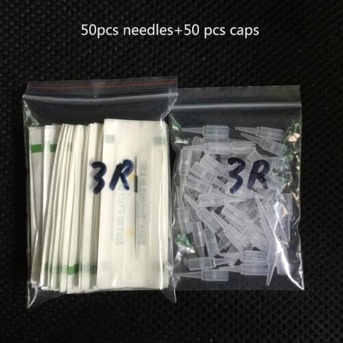 3R (Needles +Tips Each 50pcs ) Professional Permanent Makeup Machine Needles Caps For Eyebrow Lips Free Shipping