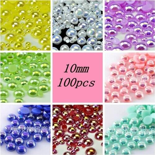 Sale!Pick Colors 100Pcs/lot Size 10mm AB Colors ABS Imitation Pearls Craft Half Round Flatback Beads DIY Decoration