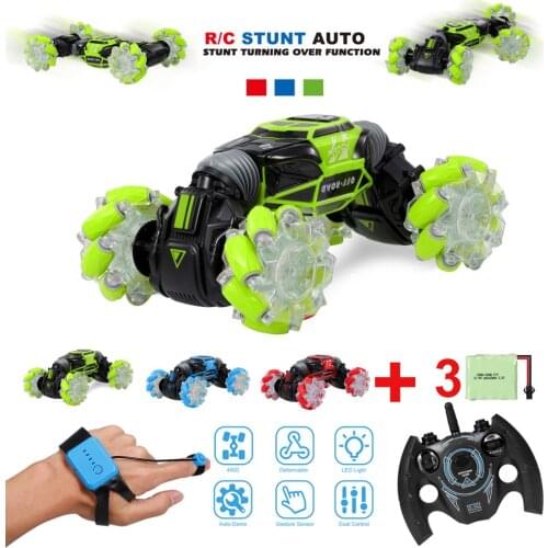 RC Stunt Car 4WD Watch Gesture Sensor Control Deformable Electric Car Remote Control RC Drift Car with LED Light for Kids Gift
