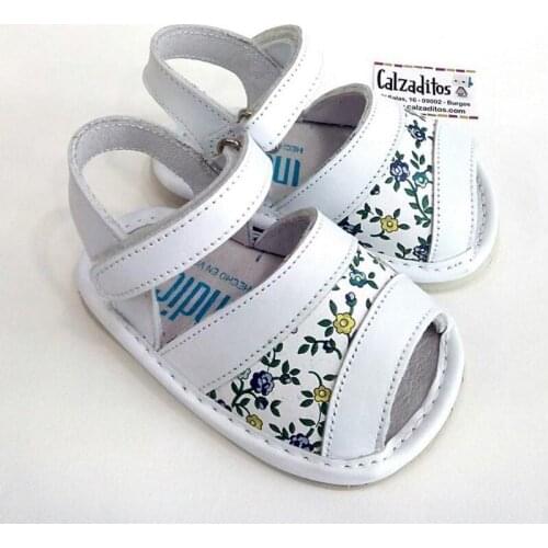 White nappa leather sandals for girl with velcro, from index Patucos