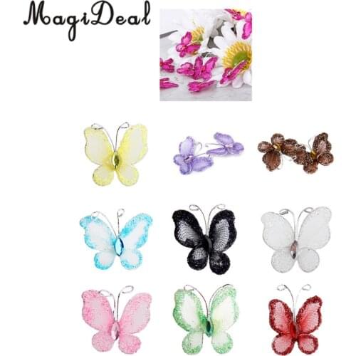 Magideal 50pcs/Lot 3x2cm Wired Mesh Stocking Glitter Butterflies Wedding Party DIY Crafts Decoration