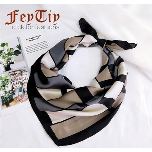 Black Plaid Kerchief Fashion Square Scarf Women Foulard Office Neck Wraps High Quality Small Headband 70*70cm Hostess Scarves