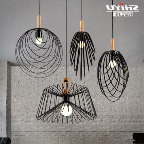 Modern Cage Pendant Light Iron Minimalist Retro Scandinavian Loft Pyramid Pendant Lamp Metal Hanging Lamp E27 Indoor luminaria