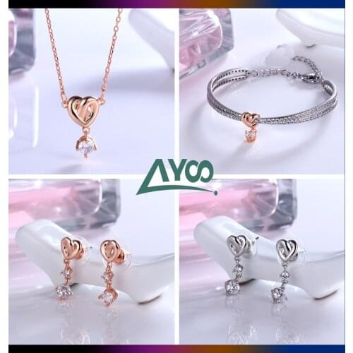 SWA 1:1 High Quality Fashion Jewelry Love Rose LIFELONG HEART Love Pendant Necklace Earrings Bracelets Romantic Gift For Women