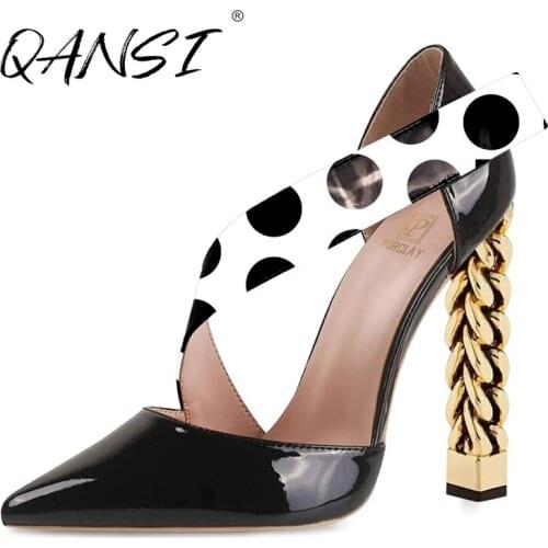 Patent Leather Pointed Toe Women High Heels Unique Party Slip on Cross Belt Pumps Designer Leopard Polka-dots Womens High Heels
