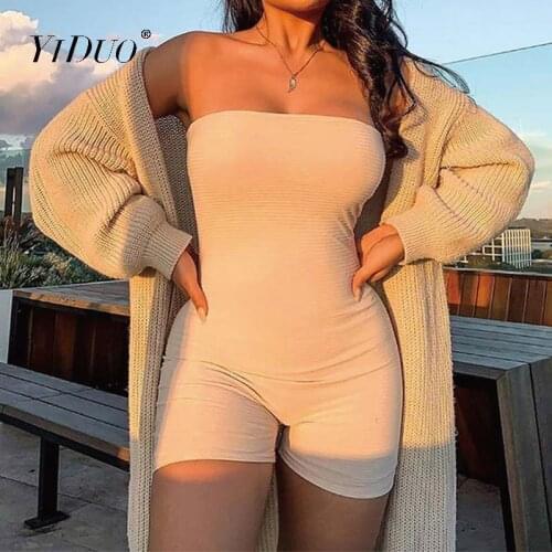 YiDuo Solid Skinny Short Romper Jumpsuit Women Bustier Strapless Sexy Club Playsuit Bodycon Ladies Summer Streetwear Playsuits