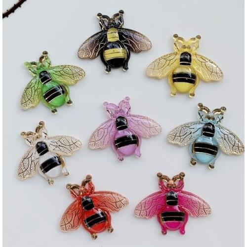 10PCS 26*32MM Beautiful fashion bee 1 hole flat back acrylic jewelry DIY clip thin wedding dress decoration accessories process