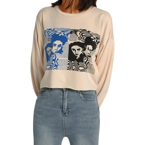 Women Short T-shirt, Adults Casual Figure Print Long Sleeve Round Neck Pullover Female (Khaki, Red)