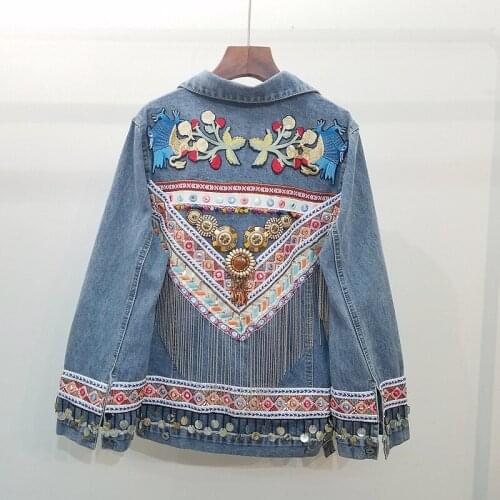 2019 Jaqueta Feminina Top Direct Selling Jacket Casaco Feminino Jaquetas Jeans Women Heavy Embroidery Stitching Tassel Female